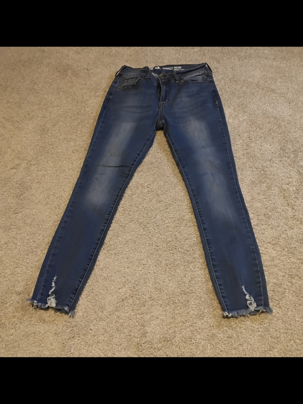 Dark Blue Skinny Jeans with Frayed Hem - Women